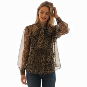 ANTHRO X MARE MARE ANIMAL PRINT SHEER LONG SLEEVE TOP L